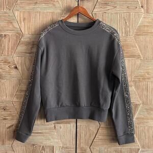 NWT ZARA Women's Gray Sweatshirt Size S Beaded Sleeve Detail